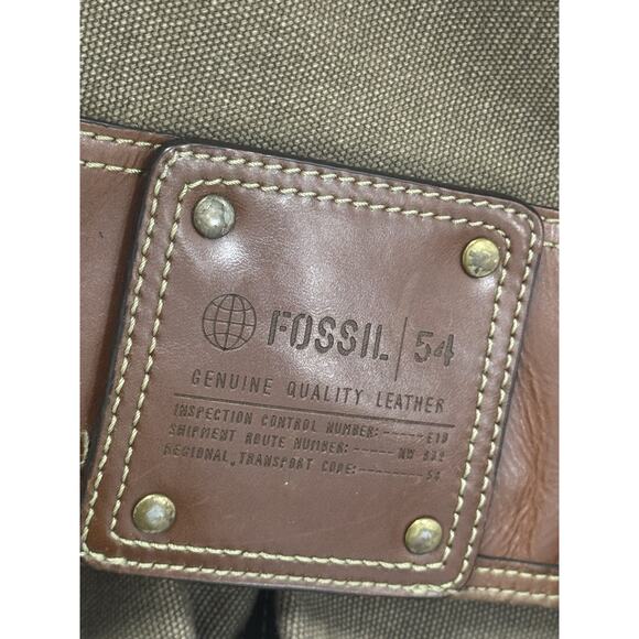 FOSSIL 54 Men Brown Canvas Genuine Leather Adjustable Strap Messenger Bag - Picture 5 of 15